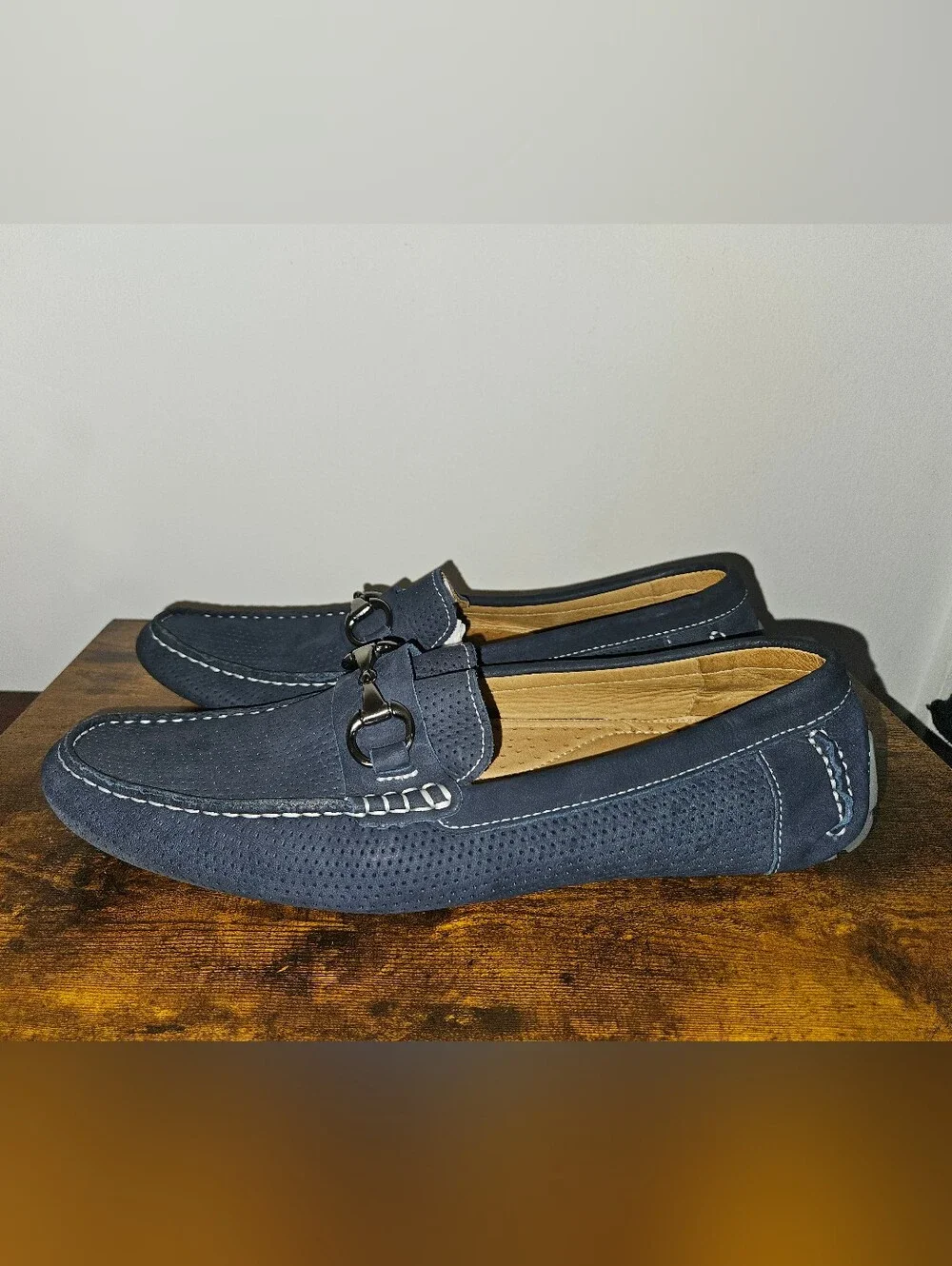 1901 Navy Perforated Leather Bit Loafers